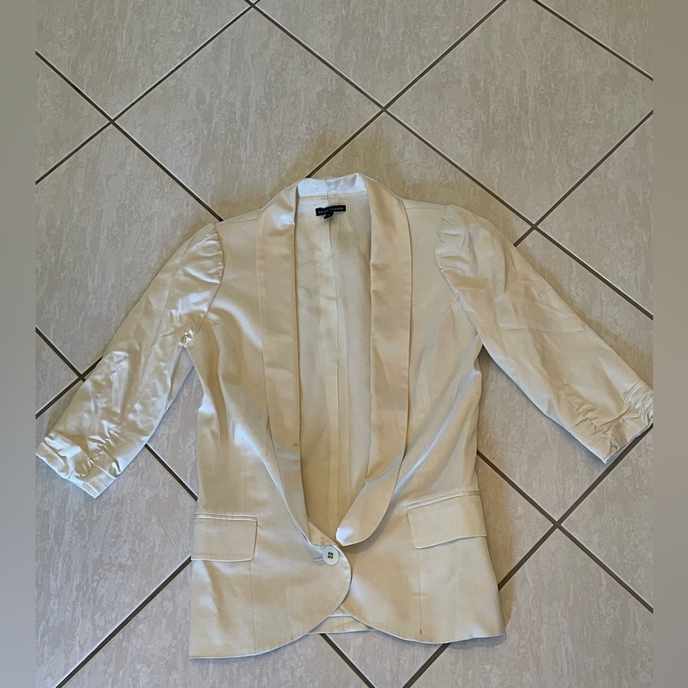 Ivory Satin 3/4 Sleeve Blazer Sally Tseng Size 6